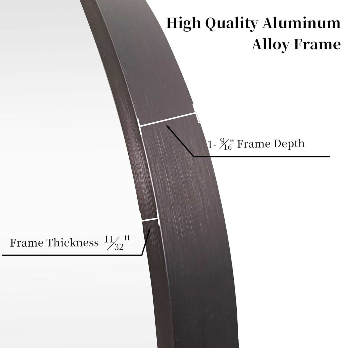 36 inch Dark Grey Circle Wall Mirror, Brushed Titanium Metal Framed Round Mirror for Bathroom Vanity, Bedroom Decor, Living Room, Entryway