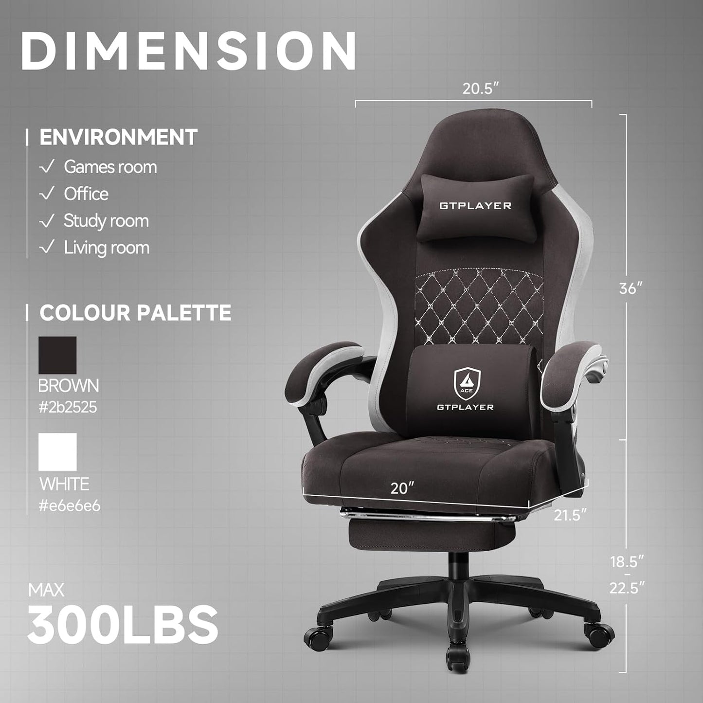 GTPLAYER Office Chair, Gaming Computer Desk Fabric Chair with Footrest, High Back Ergonomic Office Chair with Pocket Spring Lumbar Support and Linkage Armrests Adjustable Height Swivel for Home Task