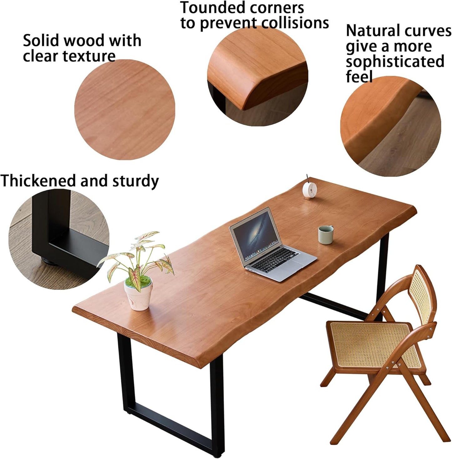 Stylish Solid Wood Office Desk with Sturdy Metal Base - Durable Multi-Size Executive Computer & Dining Table - Perfect for Home Office & Work Environments (Brown, 70.87in)