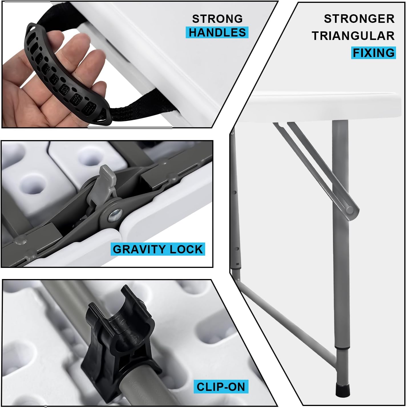 48" W x 24" D x 29.5" H - 4FT Adjustable Height Heavy Duty Plastic Fold-in-Half Foldable Table，White Portable Folding Table with Carrying Handle for Camping & Party