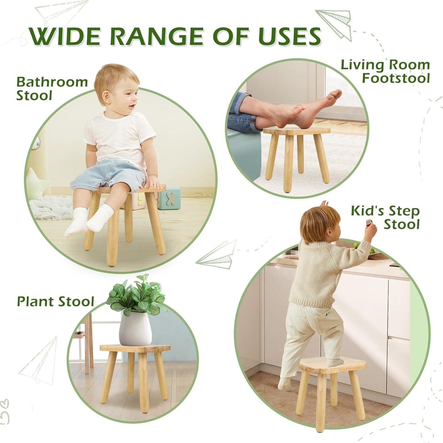 BEE&OAK Wooden Step Stools for Adults, Solid Rubber Wood Non-Slip Step Foot Stool, Heavy Duty 300 lbs One Step Stool for Bedroom, Bathroom, Kitchen (Natural, 9.25" (D) x 9.25"(W) x 8.86"(H))