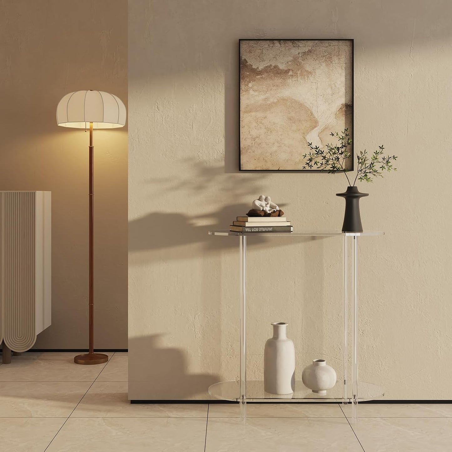 Acrylic Console Table, 2-Tier Oval Frame Sofa Table, 29.53" Small Modern Entryway Table for Living Room, Hallway, Office, Foyer, Easy Assembly (Clear)