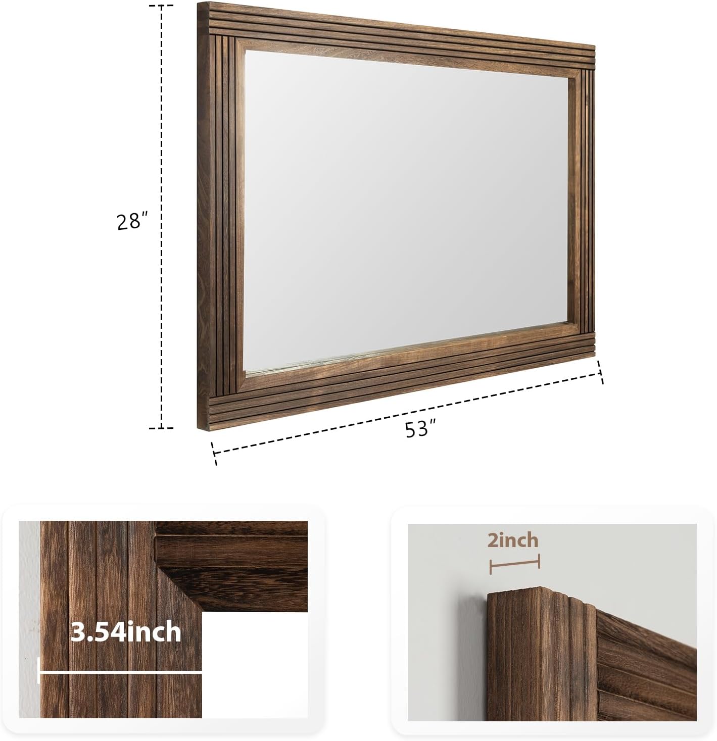 YOSHOOT Hand-Made Wooden Spliced Wall Mirror for Bathroom, Rustic Farmhouse Vanity Mirror, Décor Wall Art, Solid Wood Frame, Vertical or Horizontal Hanging, 53" x 28", Brown