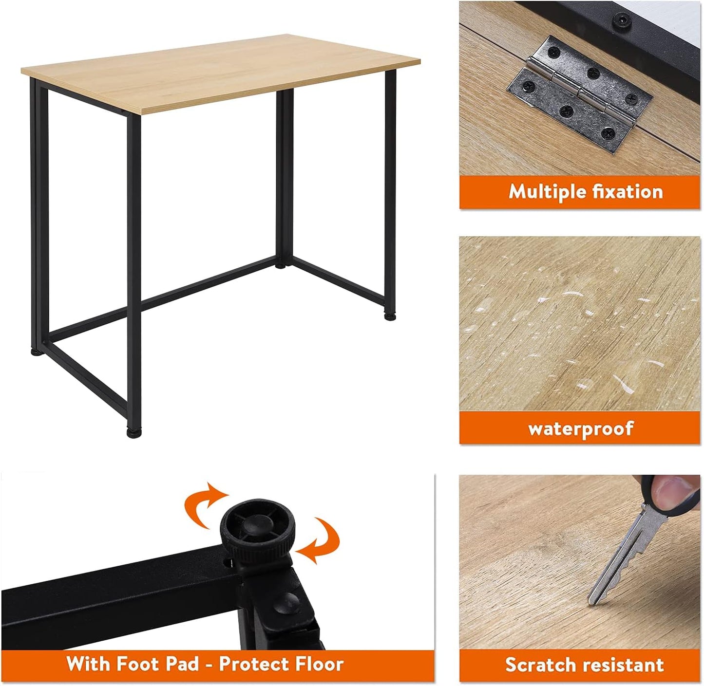 Leopard Folding Computer Desk for Small Spaces, Space-Saving Home Office Desk, Foldable Computer Table, Laptop Table, Writing Desk, Compact Study Reading Table (Black/Nordic Walnut)