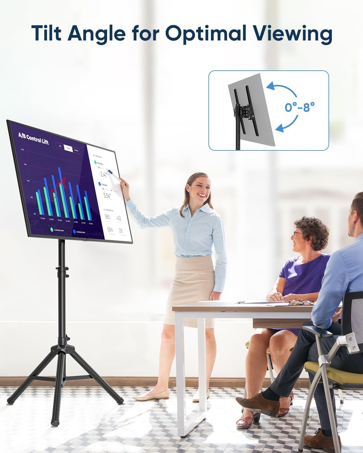 FORGING MOUNT Tripod Portable Floor TV Stand,Foldable Stand Height Adjustable for Portable Display Floor TV Stand 26-65" Flat Screen/Curved TVs, Holds Up to 77lbs