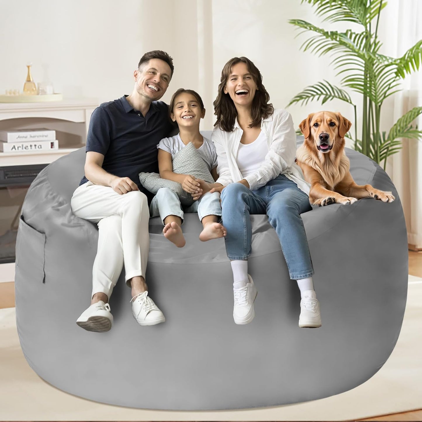 HABUTWAY Bean Bag Chair: Giant 5' Memory Foam Furniture Bean Bag Chairs for Adults with Microfiber Cover 5Ft (Light Grey)