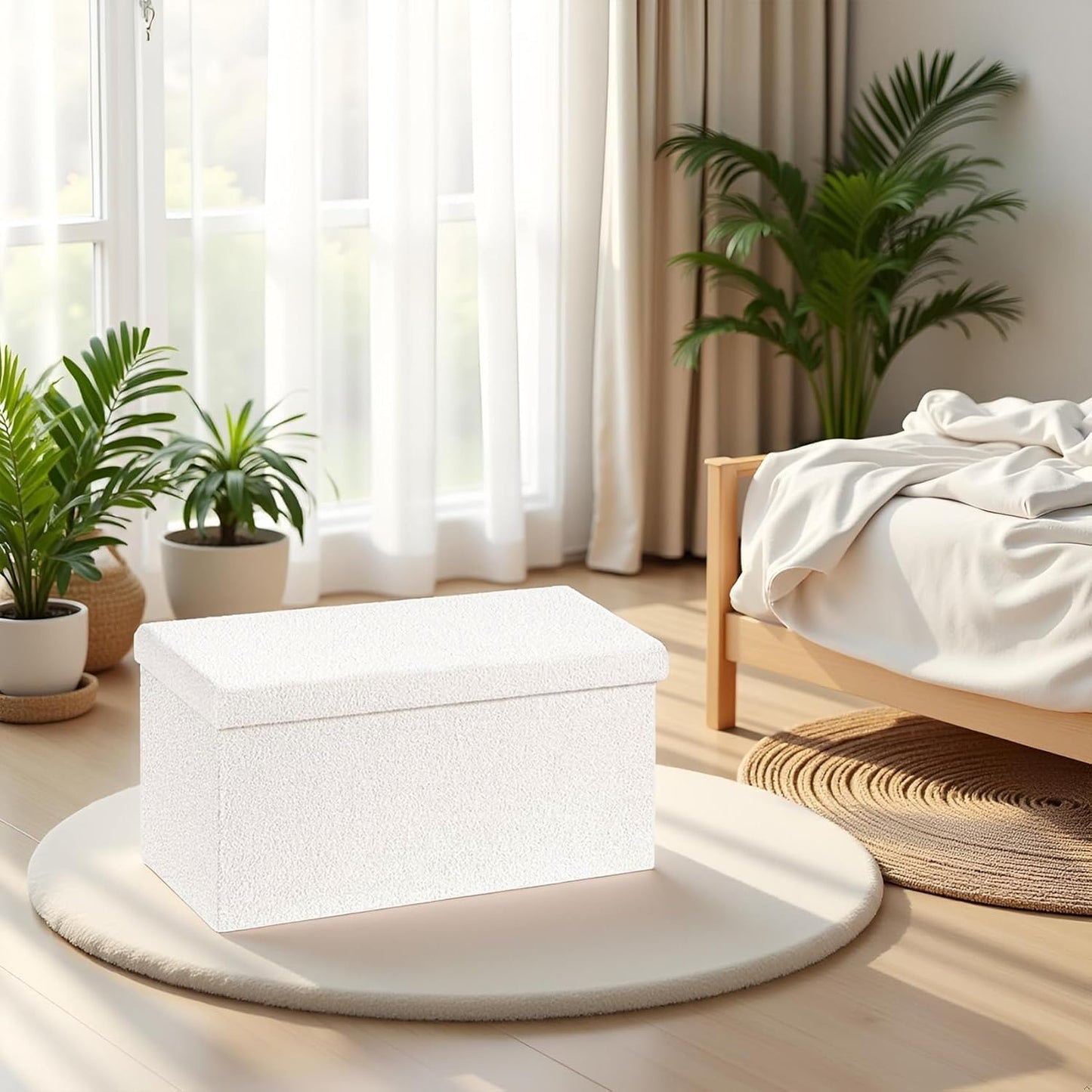 30.1" Storage Ottoman Bench - Foldable Foot Rest Stool Bedroom Bench for Living Room, Entryway-White