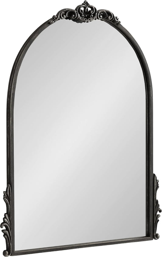Kate and Laurel Myrcelle Traditional Arched Mirror; 21 x 26; Antique Black; Decorative Arch Vintage Mirror with Ornate Garland Detailing Along The Crown and Edges of The Frame