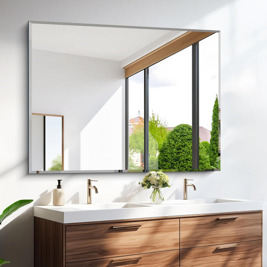 Beveled Bathroom Mirror, 36x48 Inch Large Bathroom Mirrors for Over Sink, Upgraded Shatterproof Beveled Frameless Vanity Mirror for Bathroom,Bedroom,Living Room and Entryway