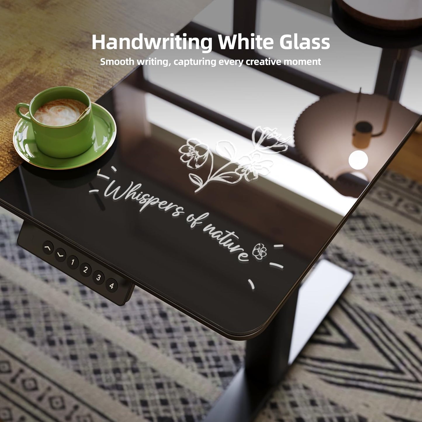 INNOVAR Glass Standing Desk, 48 x 24 Inches Height-Adjustable Desk, Tempered Glass and Wooden Top, Quick Install Home Office Stand Up Desk with 4 Presets, Black Glass and Brown Wood