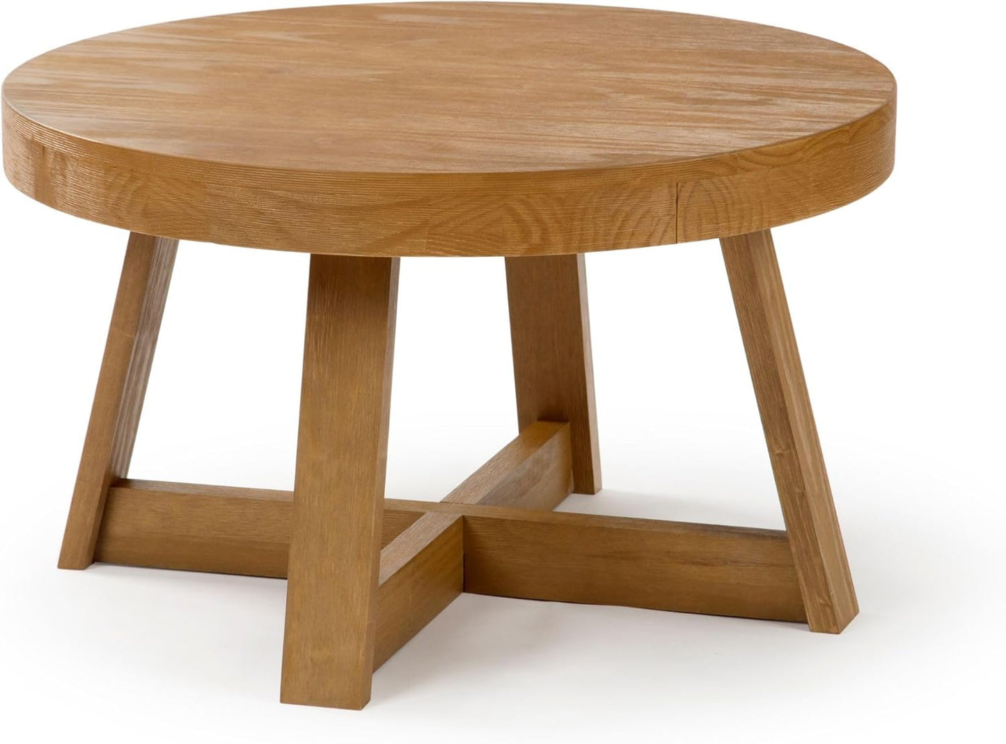 Plank+Beam Classic Round Coffee Table, 30 Inch Farmhouse Coffee Table, Rustic Mini Center Tables for Small Spaces, Small Living Space Tea Table, Pecan Wirebrush