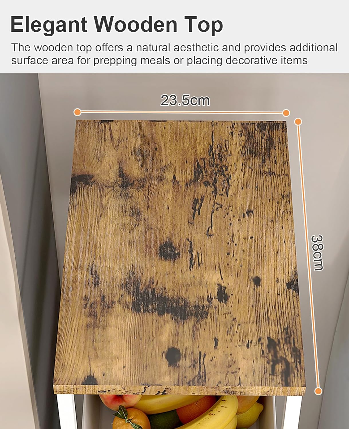 Aupekro 5-Tier Rolling Storage Cart with Wooden Top, Narrow Metal Kitchen Storage Cart, Versatile Mobile Shelving Unit Trolley, Pantry Utility Cart with Pull-Out Drawer (White)