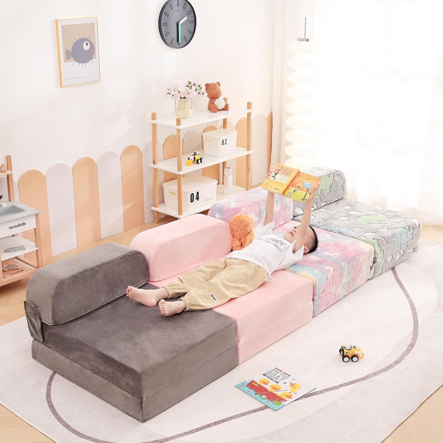 Tiita Folding Sofa Bed for Kids, Toddler Fold Out Couch Bed with Removable Cover, Kids Futon Sleeper Chair Folding Bed Mattress for Kids Room, Living Room, Guest Room,Colorful