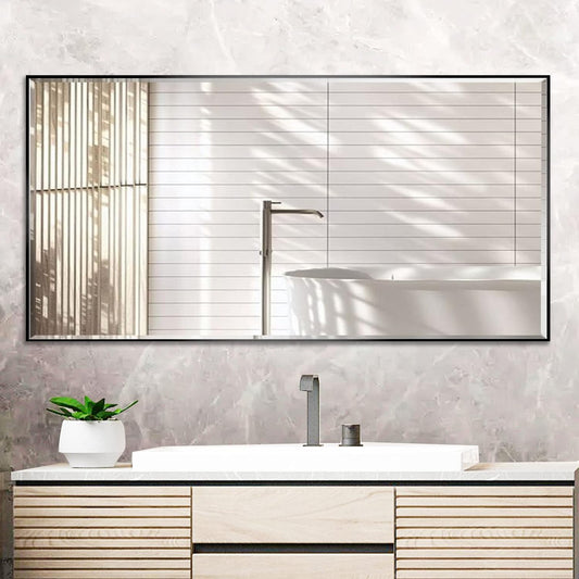 20x40 Inch Black Mirror with Beveled Trim, Aluminum Frame Bathroom Vanity Mirror, Copper-Free Mirror, Rectangle Wall Mounted Mirror, Modern Rectangular Mirror Horizontal or Vertical