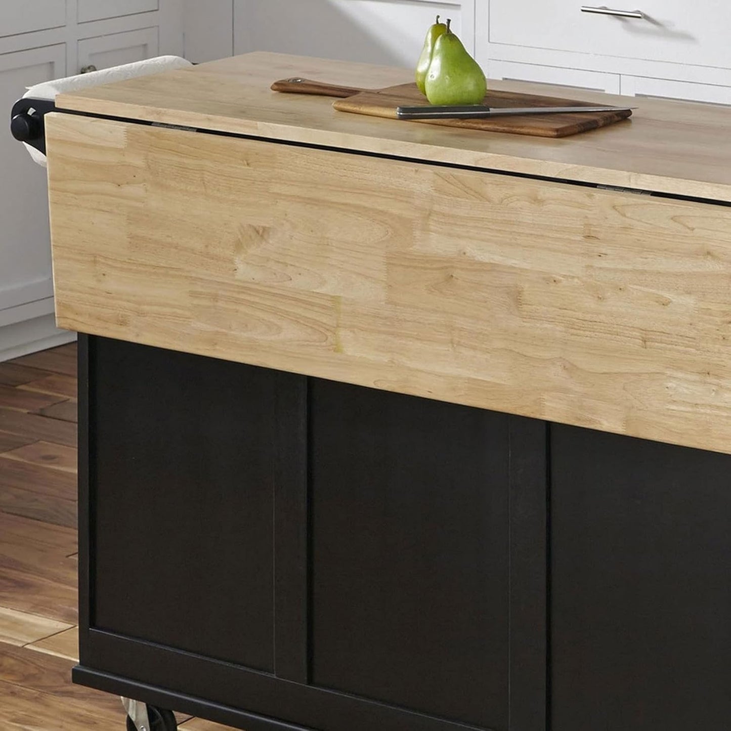 Homestyles Dolly Madison Black Mobile Kitchen Island Cart with Wood Drop Leaf Breakfast Bar