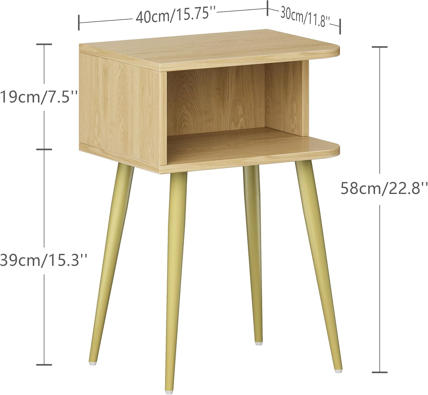 Natural Nightstand Set of 2, Small Bed Side Table for Small Spaces, Mid Century Modern Nightstand End Table with Open Storage, Side Table for Bedroom Living Room, MLBZ20Y-2