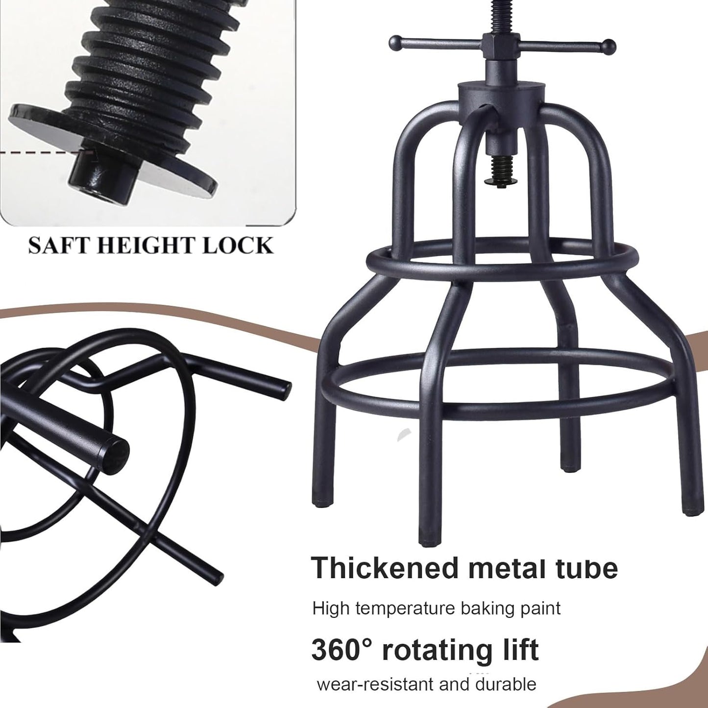 LOKKHAN Vintage Industrial Bar Stool - Rustic Swivel - Round Wood Metal - Kitchen Counter Height Adjustable - Pipe Stool - Cast Steel - 20-27 Inch (Set of 2)