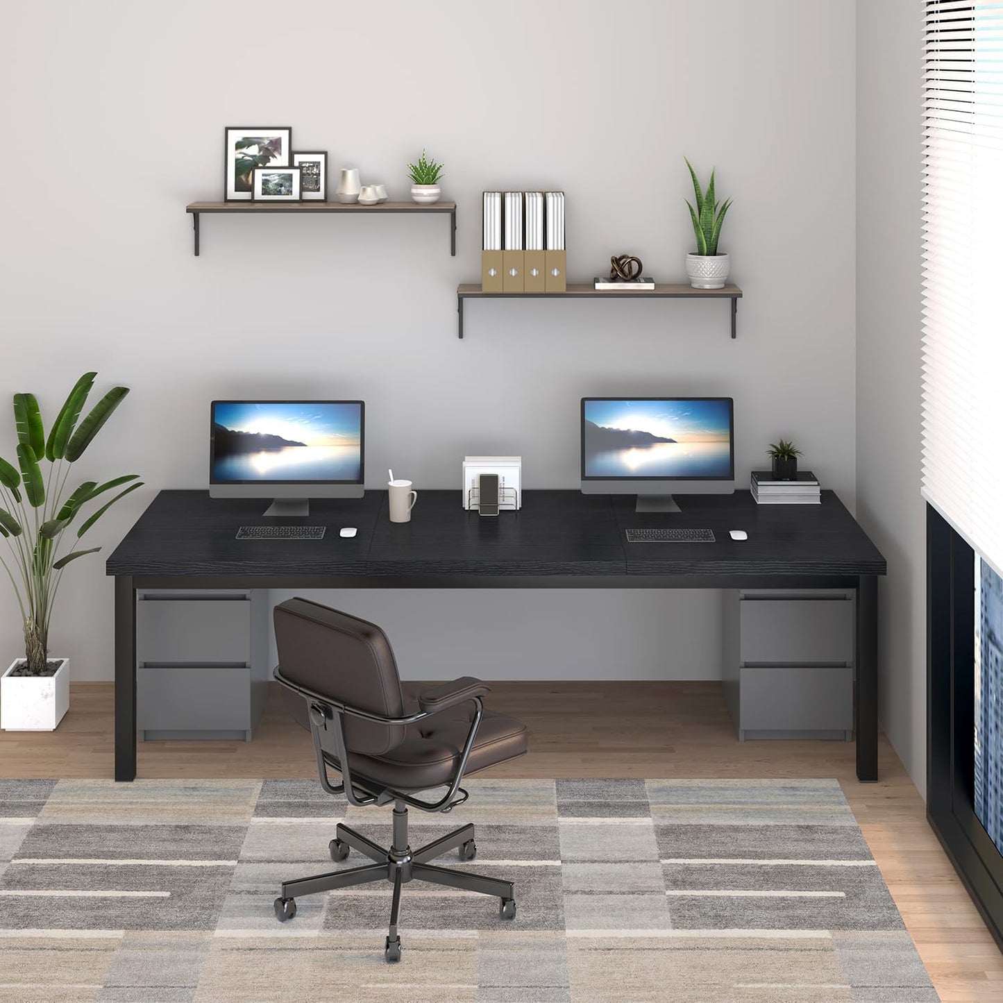 70.8 Inch Large Computer Desk, Long Gaming Table, Modern Two Person Desk Large Executive Office Desks, Double Desk at Home, Perfect for Work, Gaming, Studying, and Writing, Etc. Black.