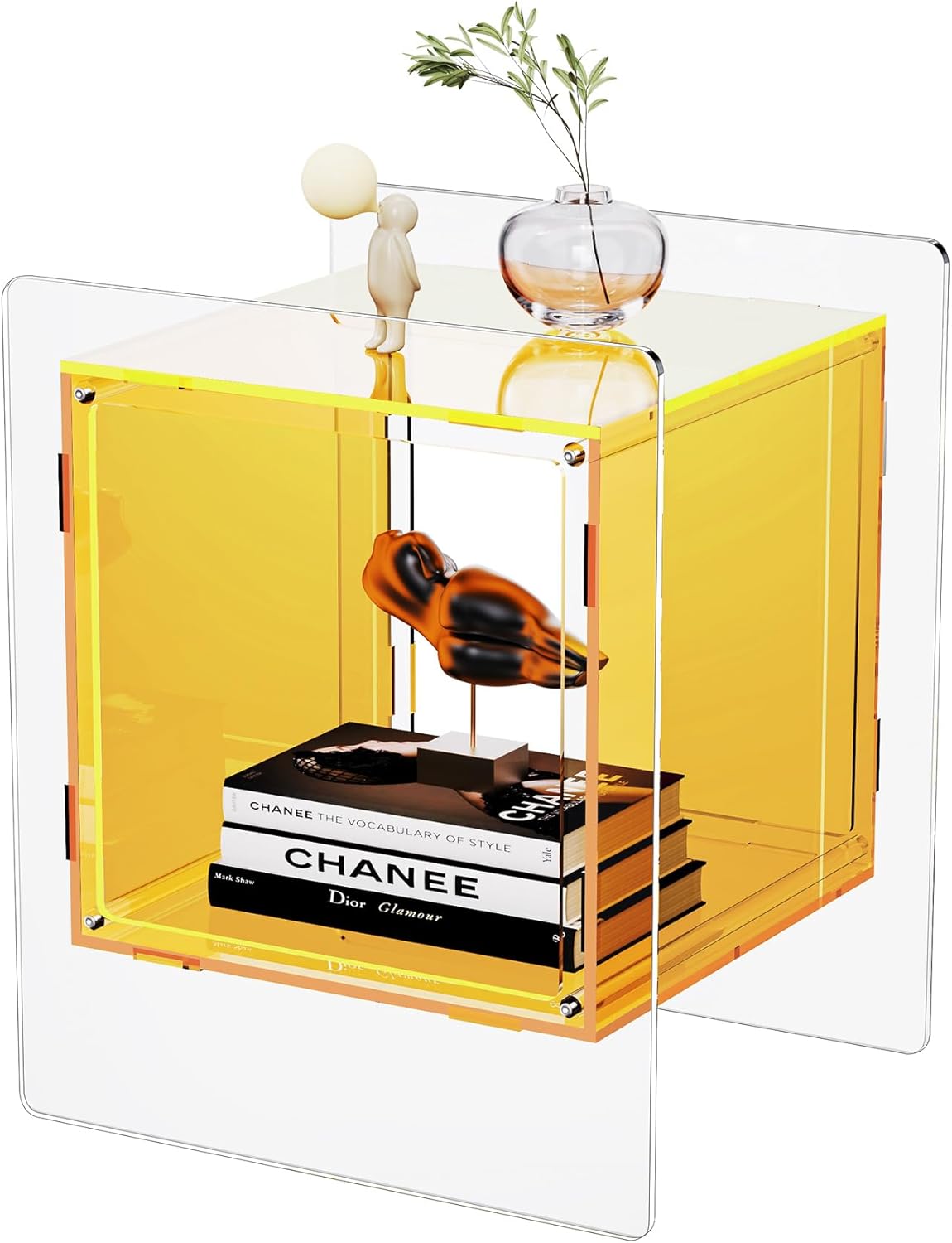 Acrylic Nightstand Colorful Bedside Table with Open Storage Shelf,Clear Side Table for Living Room (1, Yellow)