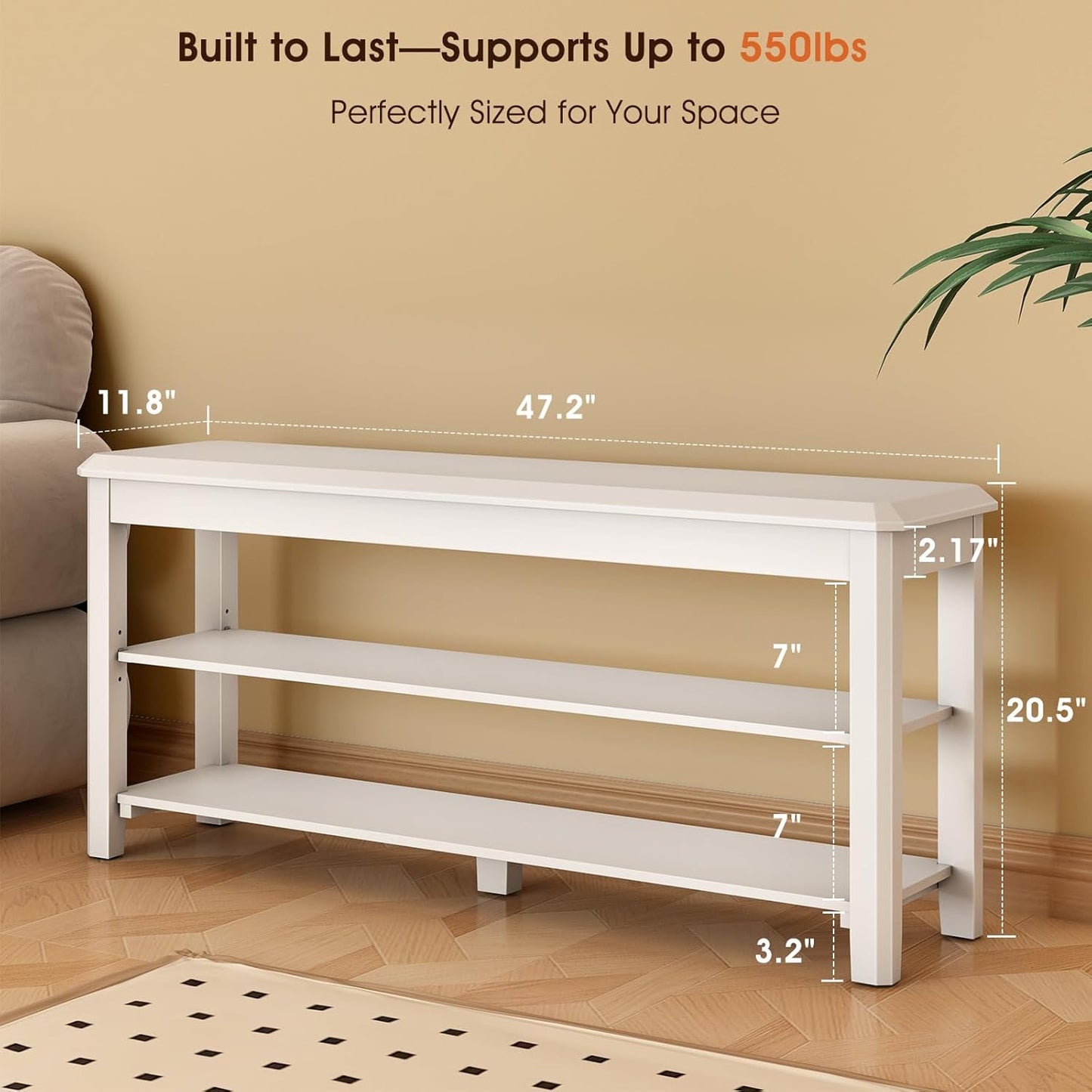 Shoe Rack Bench Seat Rubberwood 2-Tier Wooden Storage Bench 550lbs Compact Mid-Century Modern Design for Entryway, Hallway, Closet, Front Door Entrance, Foyer