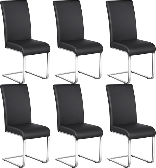 Yaheetech Dining Chairs Set of 6 Modern Faux Leather Upholstered Dining Room Chairs with High Back and Metal Chrome Legs for Kitchen/Living Room/Restaurant, Black