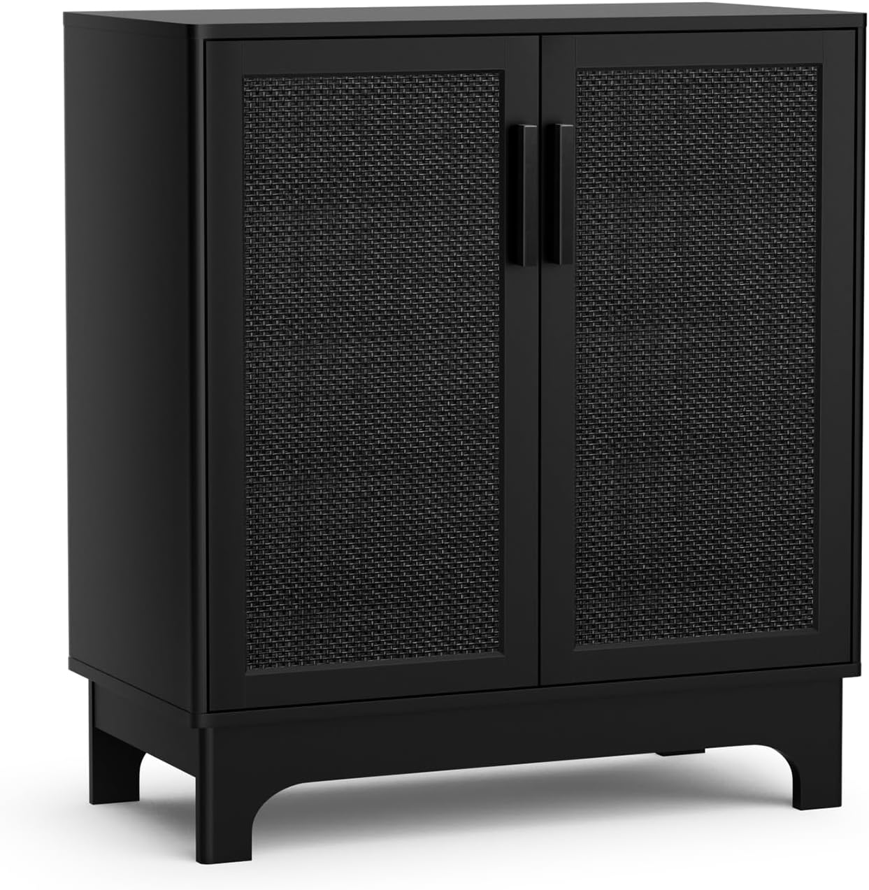Black Rattan Cabinet, Natural Rattan Storage Cabinet with 2 Doors Adjustable Shelf Large Space Entryway Hallway Sideboard Buffet for Living Room Kitchen