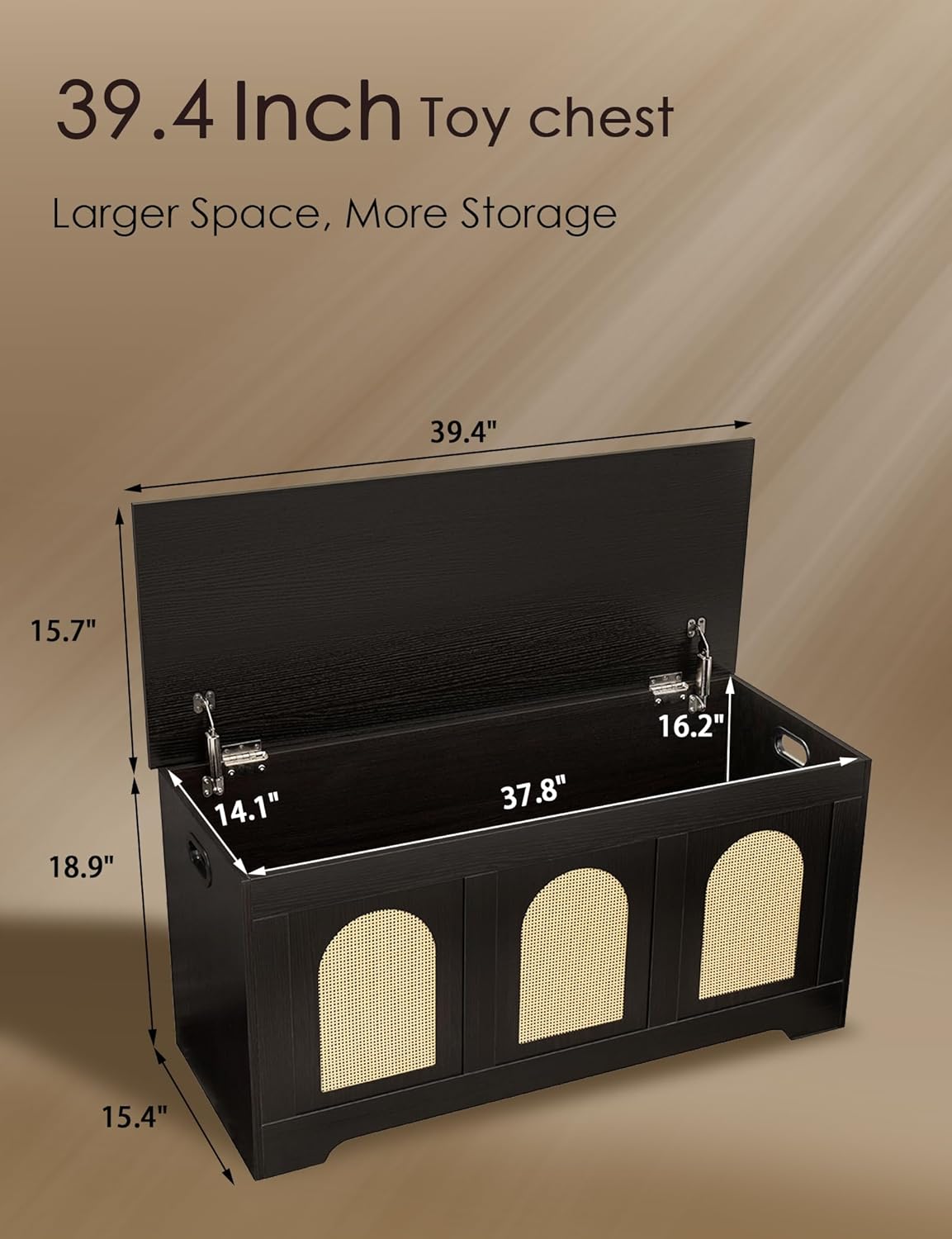 DINZI LVJ Storage Chest, 39.4" Rattan-Like Storage Box with 2 Safety Hinges, Wooden Entryway Shoe Bench with Flip-Top, Bedroom, Easy Assembly, Espresso and Natural
