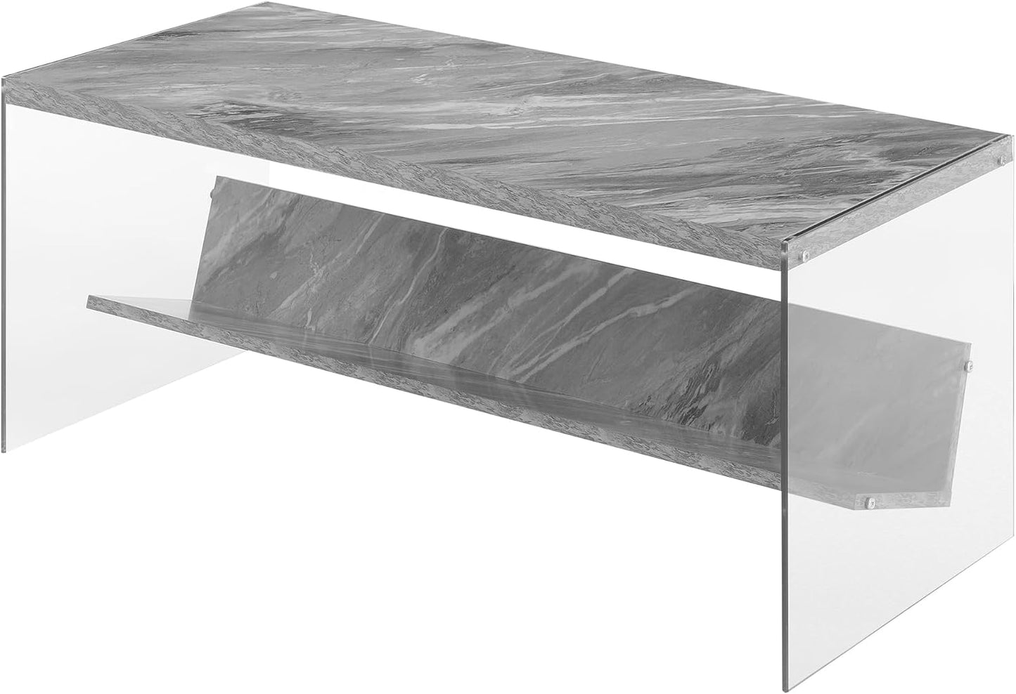 Convenience Concepts SoHo Modern Living Storage Shelf, Contemporary Coffee Table for Family Room, 40", Gray Faux Marble/Glass