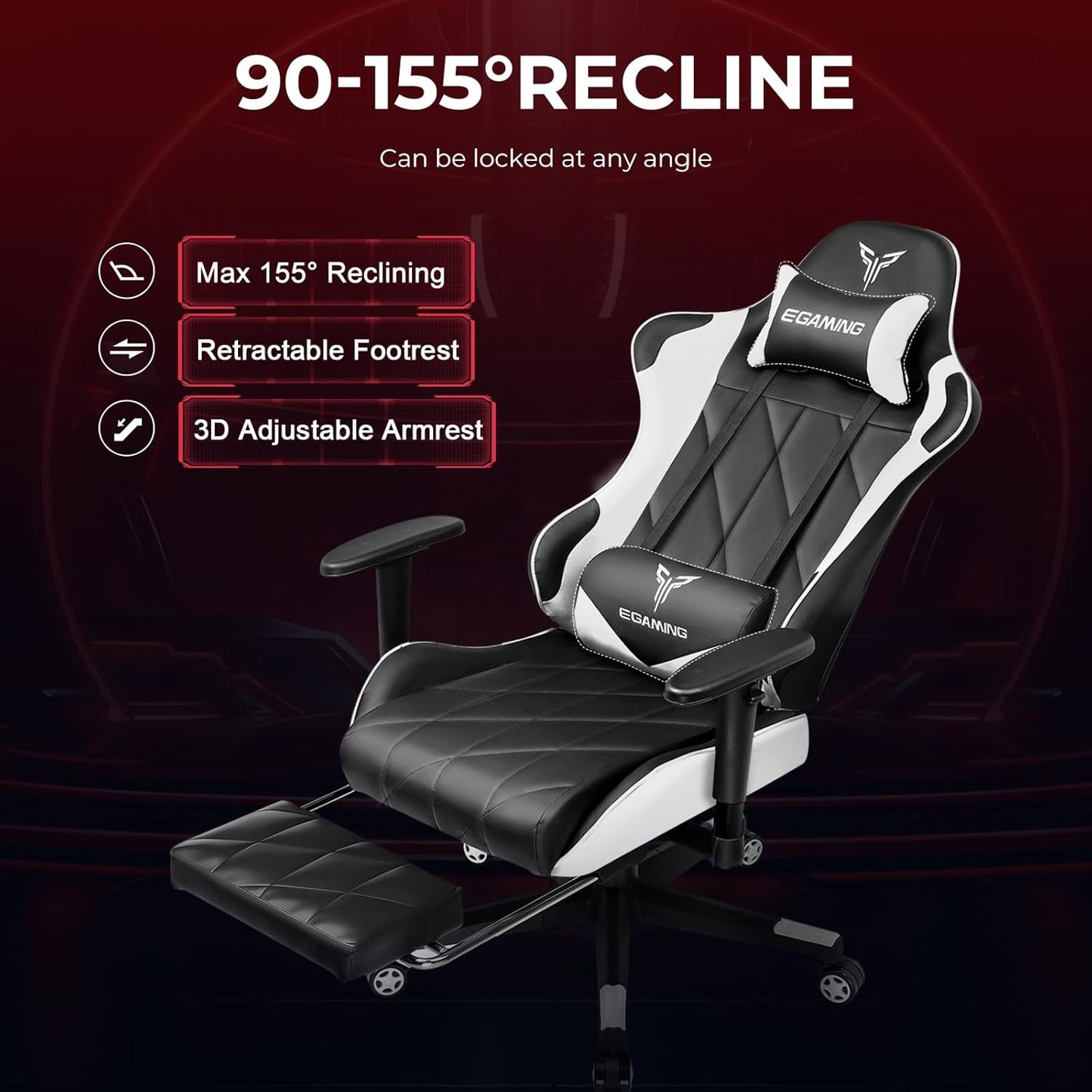 Gaming Chair with 3D Adjustable Armrests, Cow Print Design, Ergonomic Office Chair with High Back, Computer Chair with Footrest,Comfy Diamond Stitching Sest, Game Chair for Adults