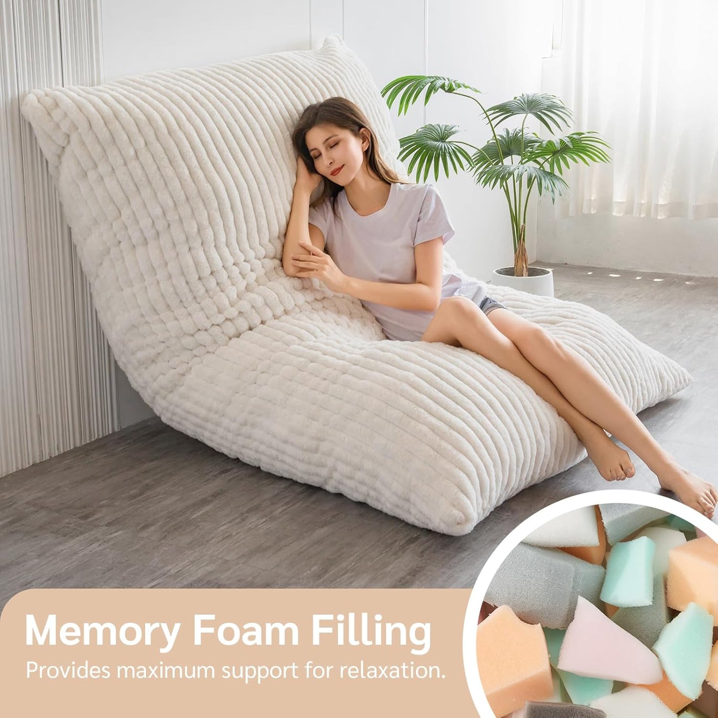 BYBYME 3 in 1 Bean Bag Chairs, Bean Bag Bed for Adults High-Density Foam Filling, Convertible Sofa Bed Faux Fur, Giant Bean Bag Chairs for Adults