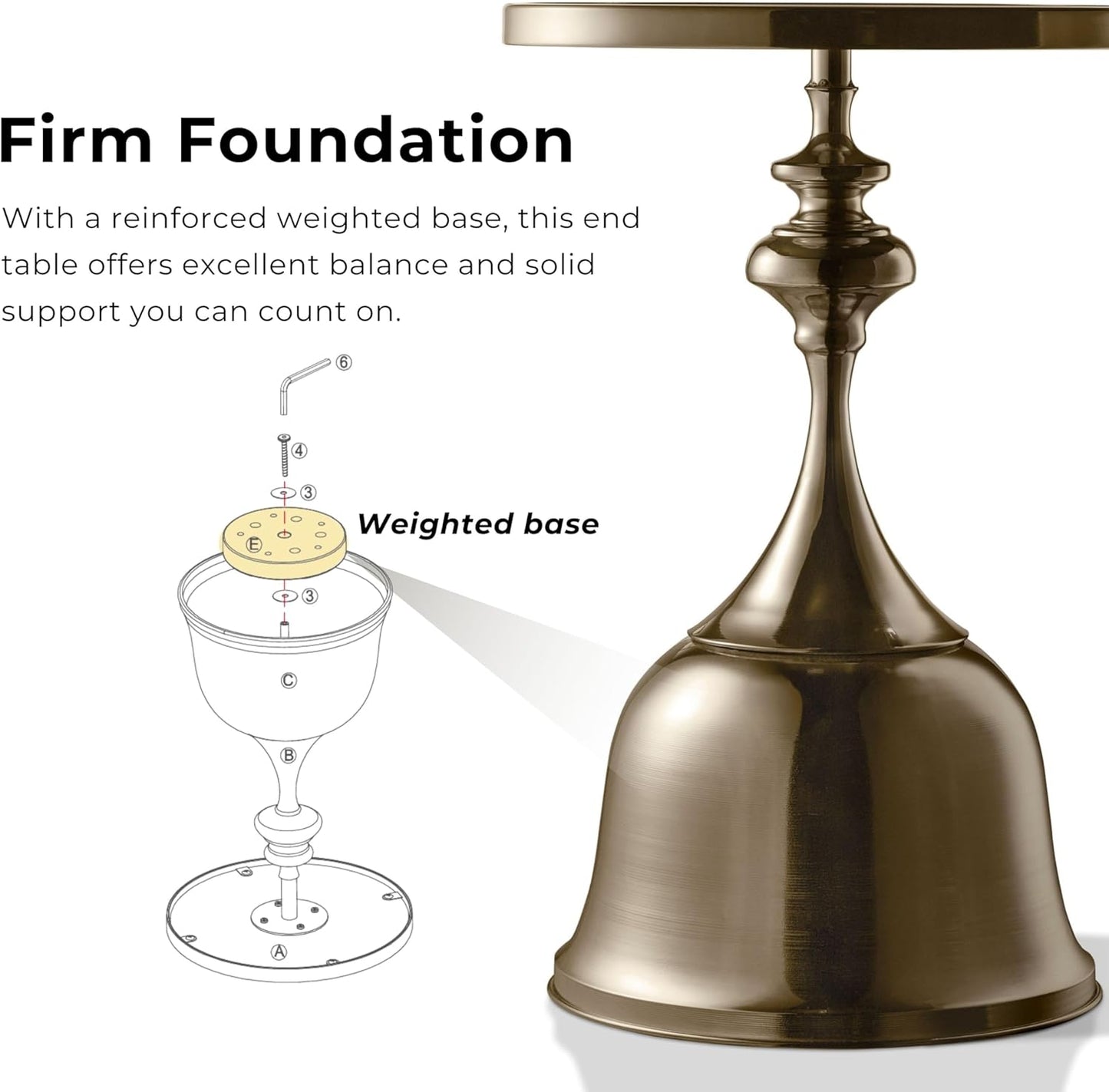 HOMES: Inside + Out Halric Modern 24" Tall Round End Table with Decorated Tabletop and Iron Metal Base, Accent Furniture, Elegant Pedestal Stand for Living Room, Home Office, Antique Brass