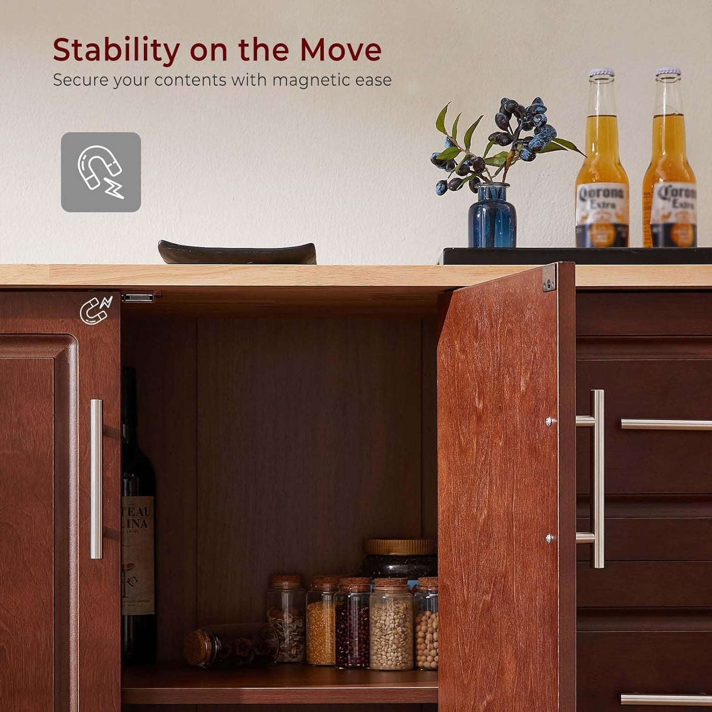 Walnut 54" Rolling Kitchen Island Cart with Storage, Large Kitchen Cart with Folding Drop Leaf Breakfast Bar, Wood Island Table with 3 Drawers and Spice Rack & Towel Rack, Brown