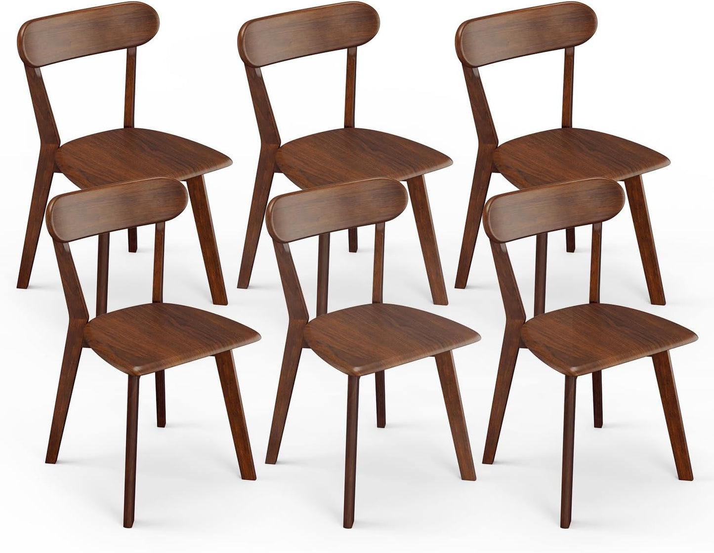 Solid Wood Dining Chairs Set of 6, Wooden Dining Room Chairs for Whole Family Use, Farmhouse Kitchen Chairs Set Suitable for Dining Room, Living Room, Walnut