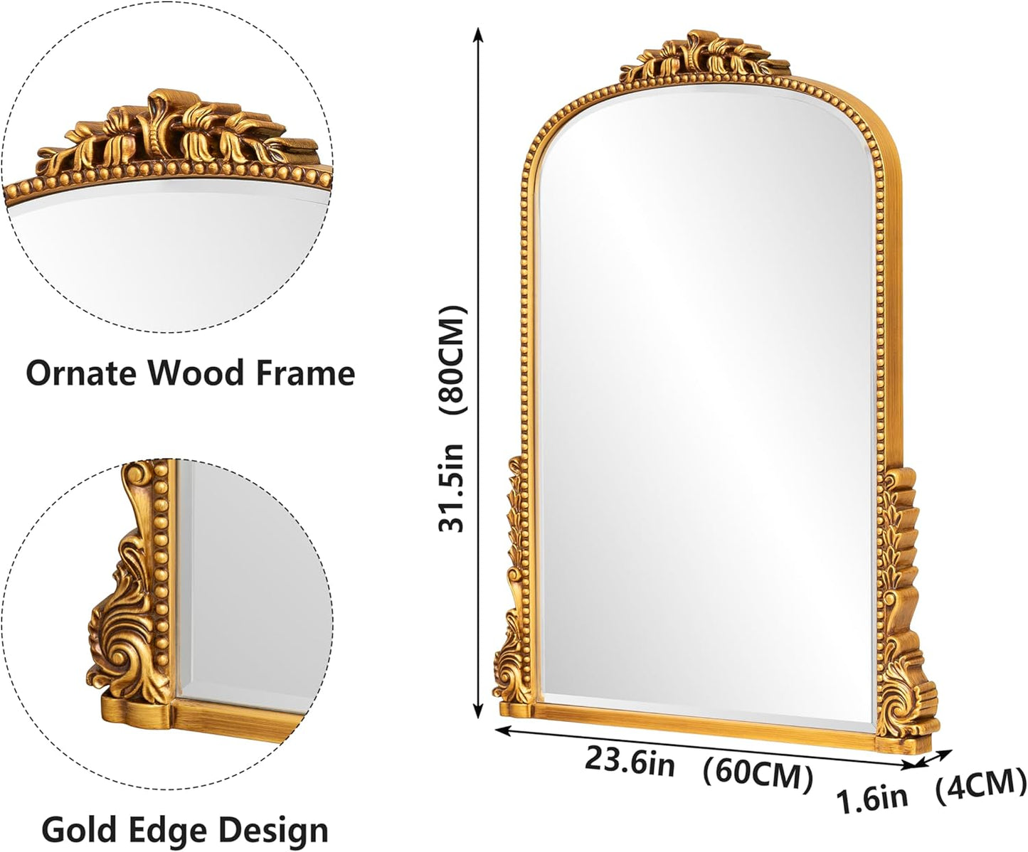 SHYFOY Traditional Gold Wall Mirror, Decorative Antique Wall Mirror, Vintage Mirrors for Wall Decor, Baroque Large Mirrors for Living Room Entryway Powder Room 31.5" x 23.6" Antique-Inspired décor