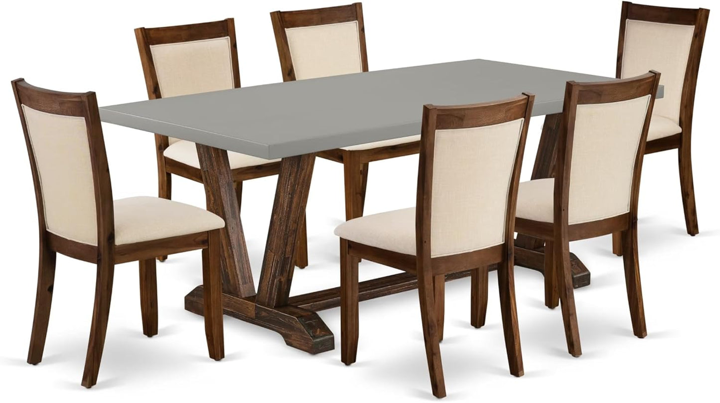 East West Furniture V797MZN32-7 7 Piece Modern Dining Table Set Consist of a Rectangle Wooden Table with V-Legs and 6 Light Beige Linen Fabric Parsons Dining Chairs, 40x72 Inch, Multi-Color
