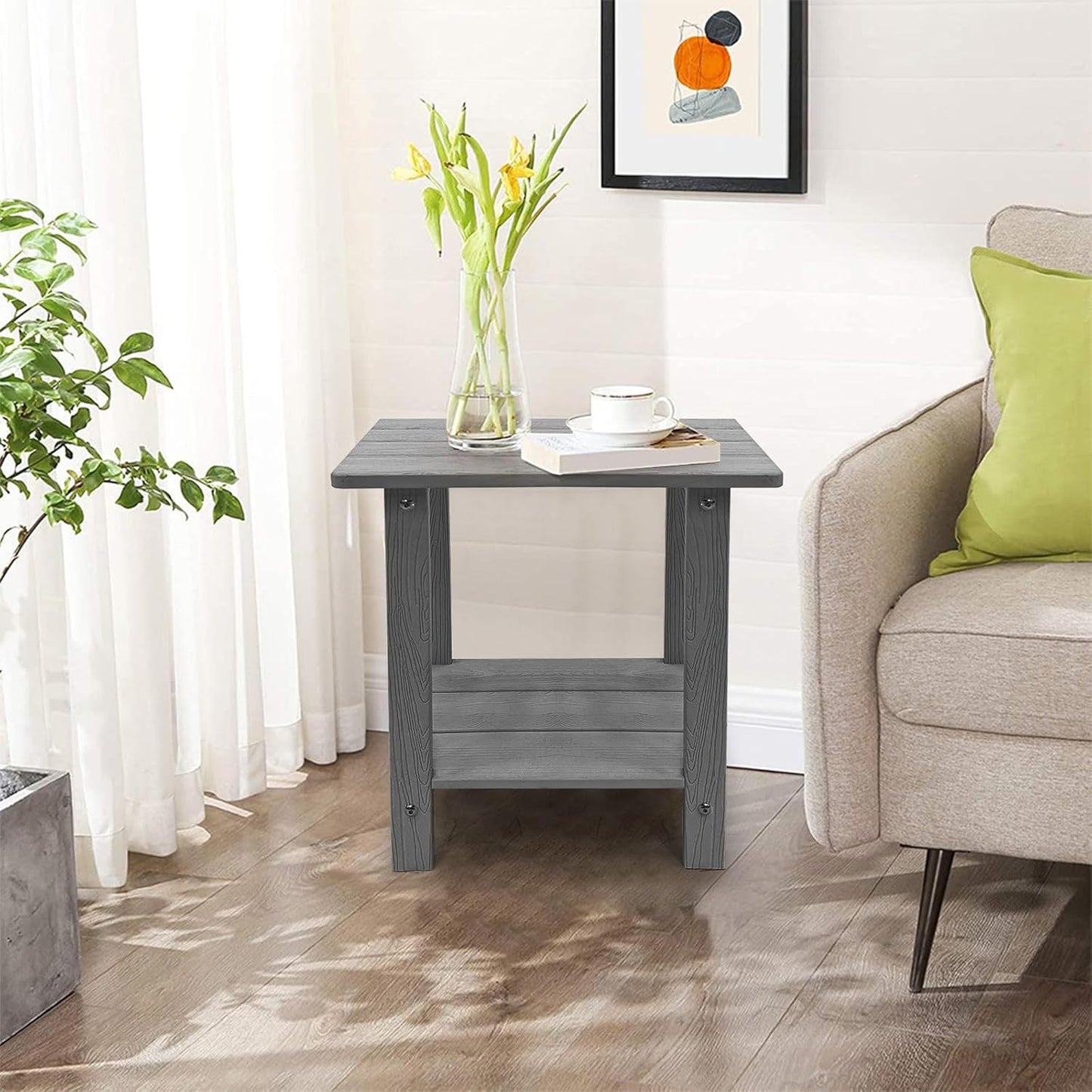 Melucivi Weather Resistant Outdoor Side Table, Double Small Adirondack Side Table for Adirondack Chair - Indoor Outdoor End Table, Patio Table for Pool, Deck and Porch (Dark Grey)