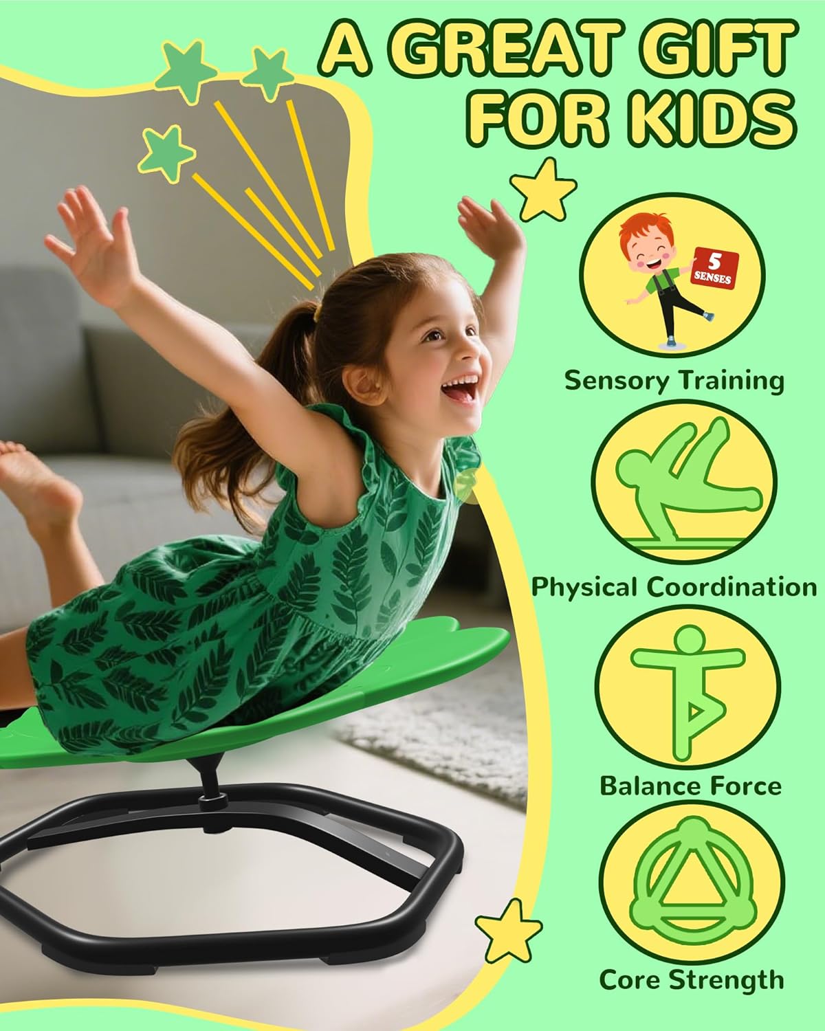 Spinning Chair for Autistic Kids, Sit and Spin, Sensory Toys for Kids with Autism, Toddlers & ADHD Children, Sensory Products Swivel Chair, Dark Green