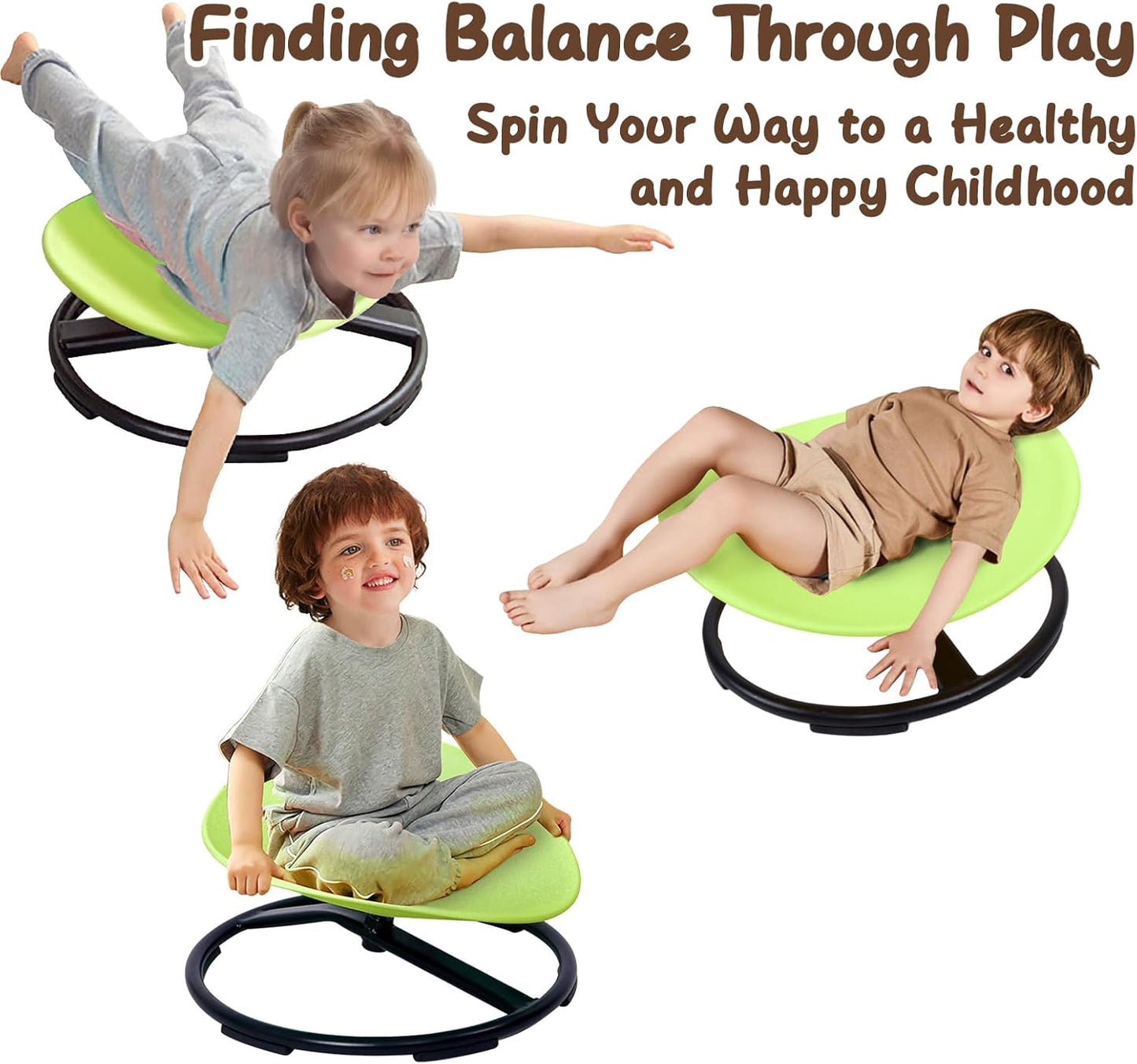 Kids Sensory Spinning Chair for Autism Ages 3+, Sit and Spin Swivel Chair for Kids with ADHD, Sensory Chairs for Autistic Children, Sensory Toys for Motion Sickness Relief, Balance Training (Green)