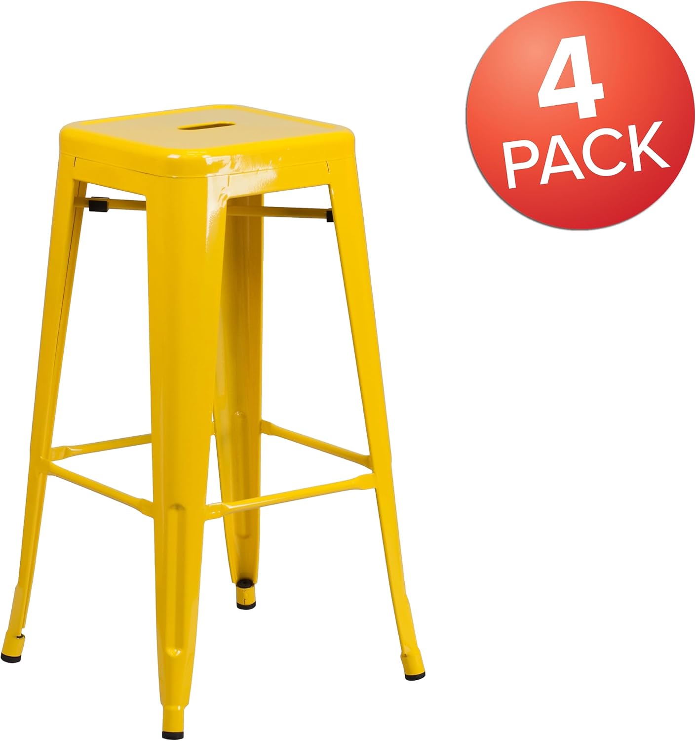 Flash Furniture Lily 4 Pack Commercial Grade 30" High Backless Yellow Metal Indoor-Outdoor Barstool with Square Seat