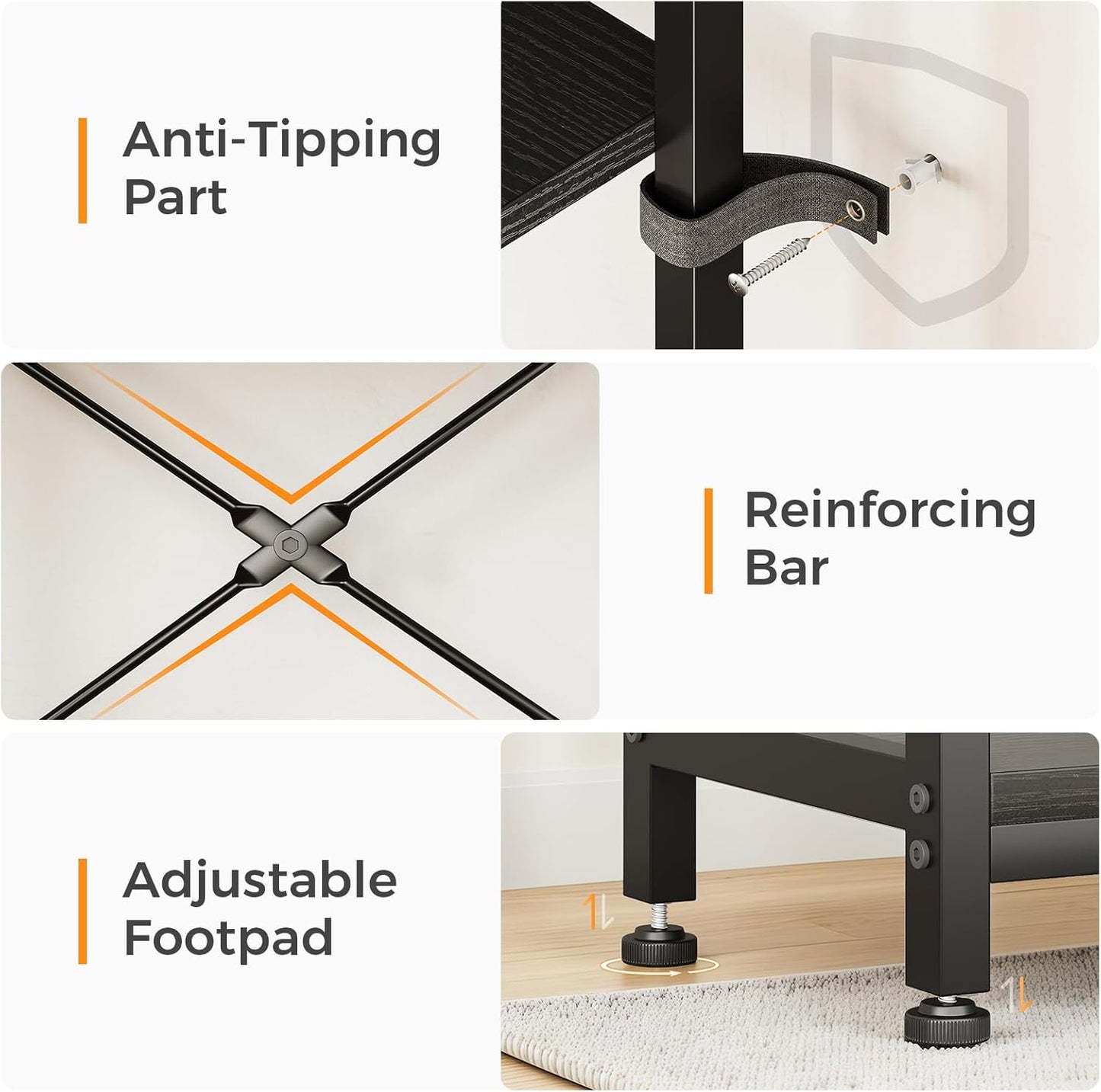 Casaottima Corner Bookshelf 5 Tier, 57 Inches Reversible Book Shelf for Living Room, Industrial Wooden Bookcase with Open Shelves and Metal Frame for Bedroom, Home Office, Kitchen, Black