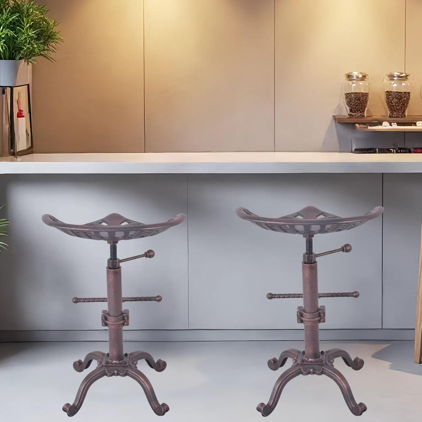 Diwhy Rustic Industrial Farmhouse Tractor Seat Adjustable Bar Stool Industrial bar Chair (Copper, Cast Iron)