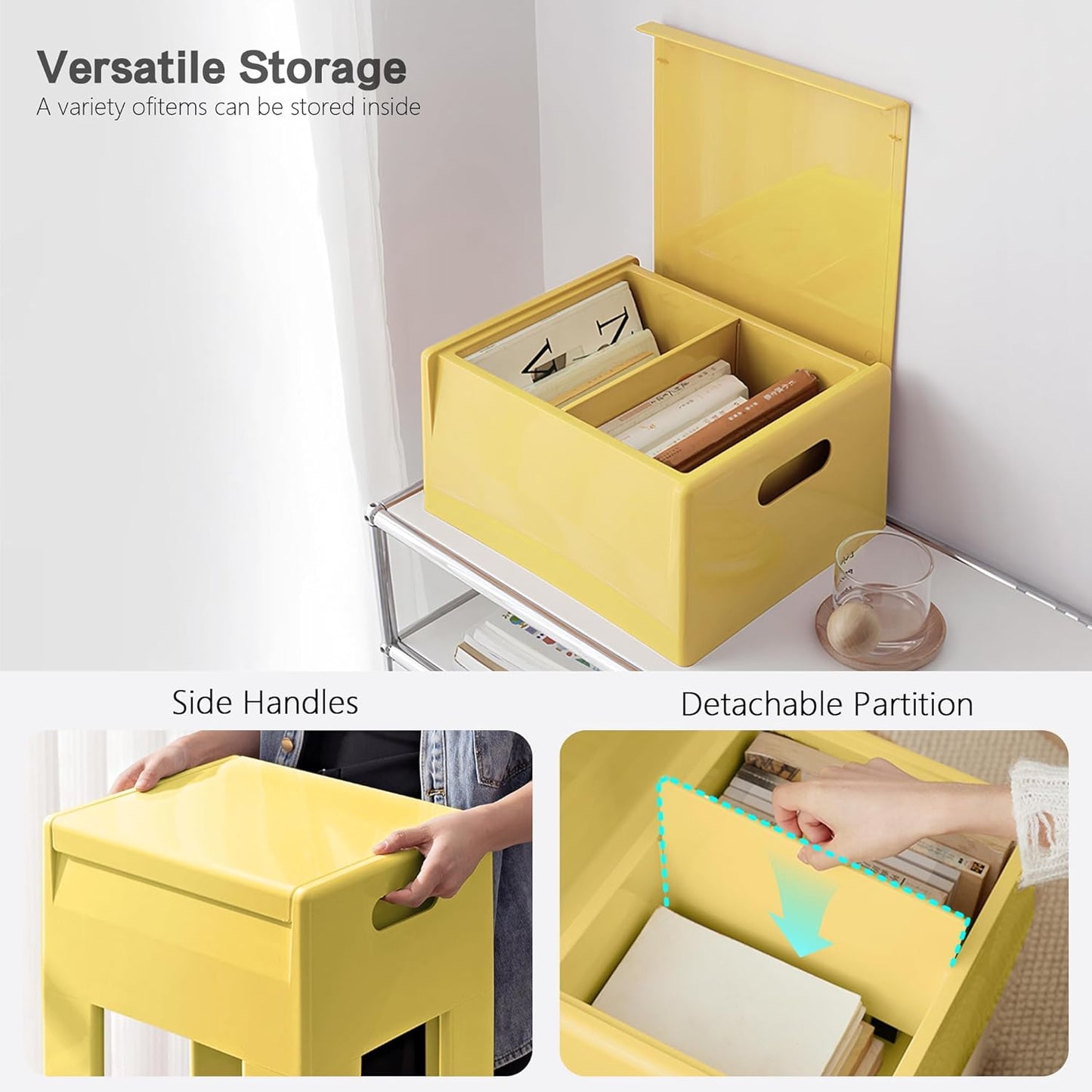 Nightstand Bedside with Storage Space, Multifunctional Colorful Plastic End Table Small Side Table for Bedroom, Dorm and Small Spaces, Easy Assembly(14.7" D x 11.8" W x 15.8" H, Yellow)