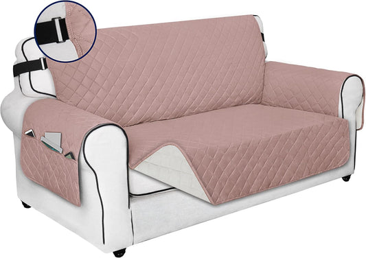 PureFit Reversible Sofa Cover Water Resistant Loveseat Couch Cover, Machine Washable Furniture Cover with Non-Slip Foam and Adjustable Strap for Dogs, Pets (Loveseat, Pink/Ivory)