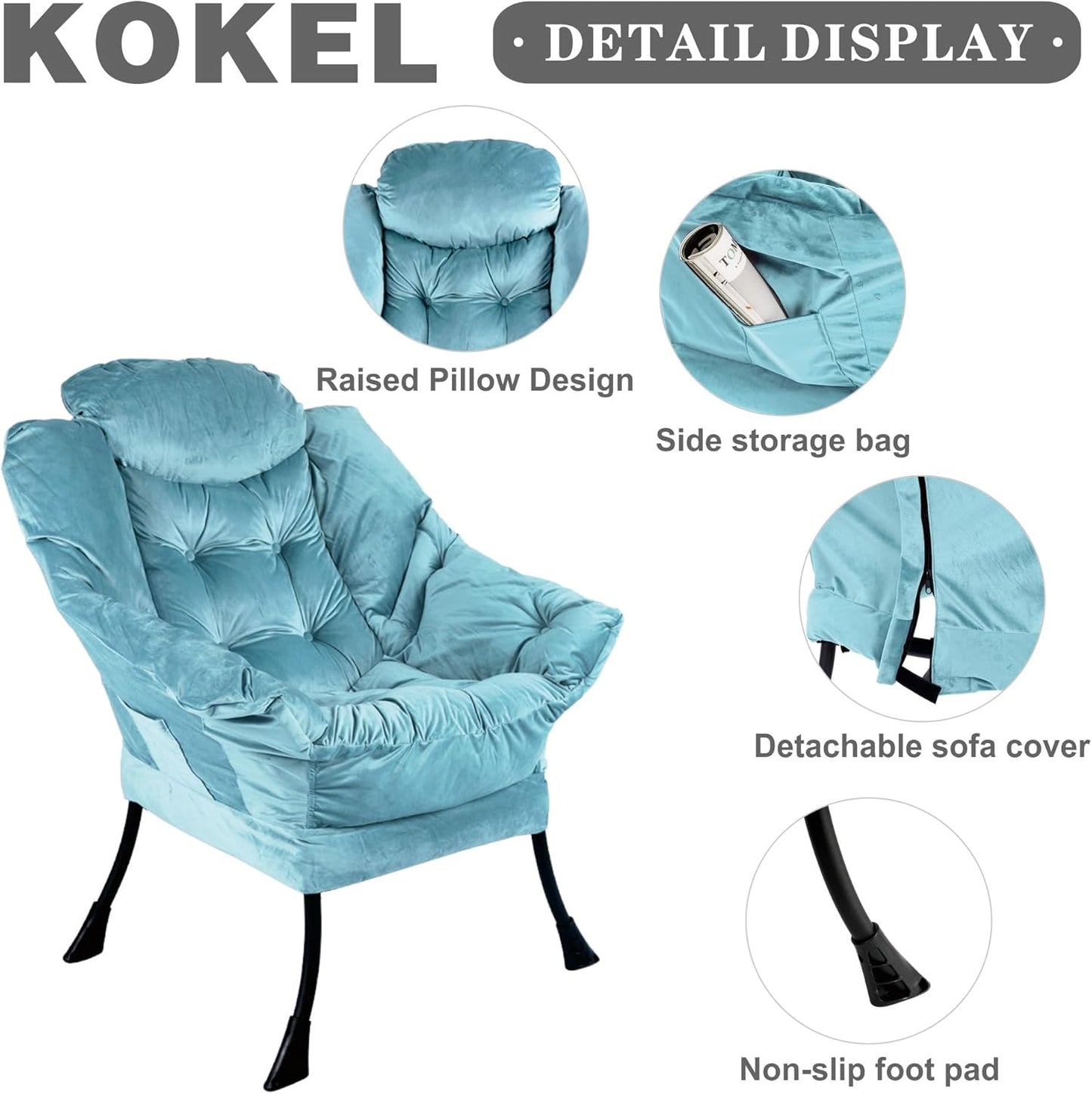 Lazy Chair with Folding Ottoman,Living Room Chairs, Accent Contemporary Lounge Chair, Single Steel Frame Leisure Sofa Chair with Armrests and A Side Pocket (DL58BLUE)