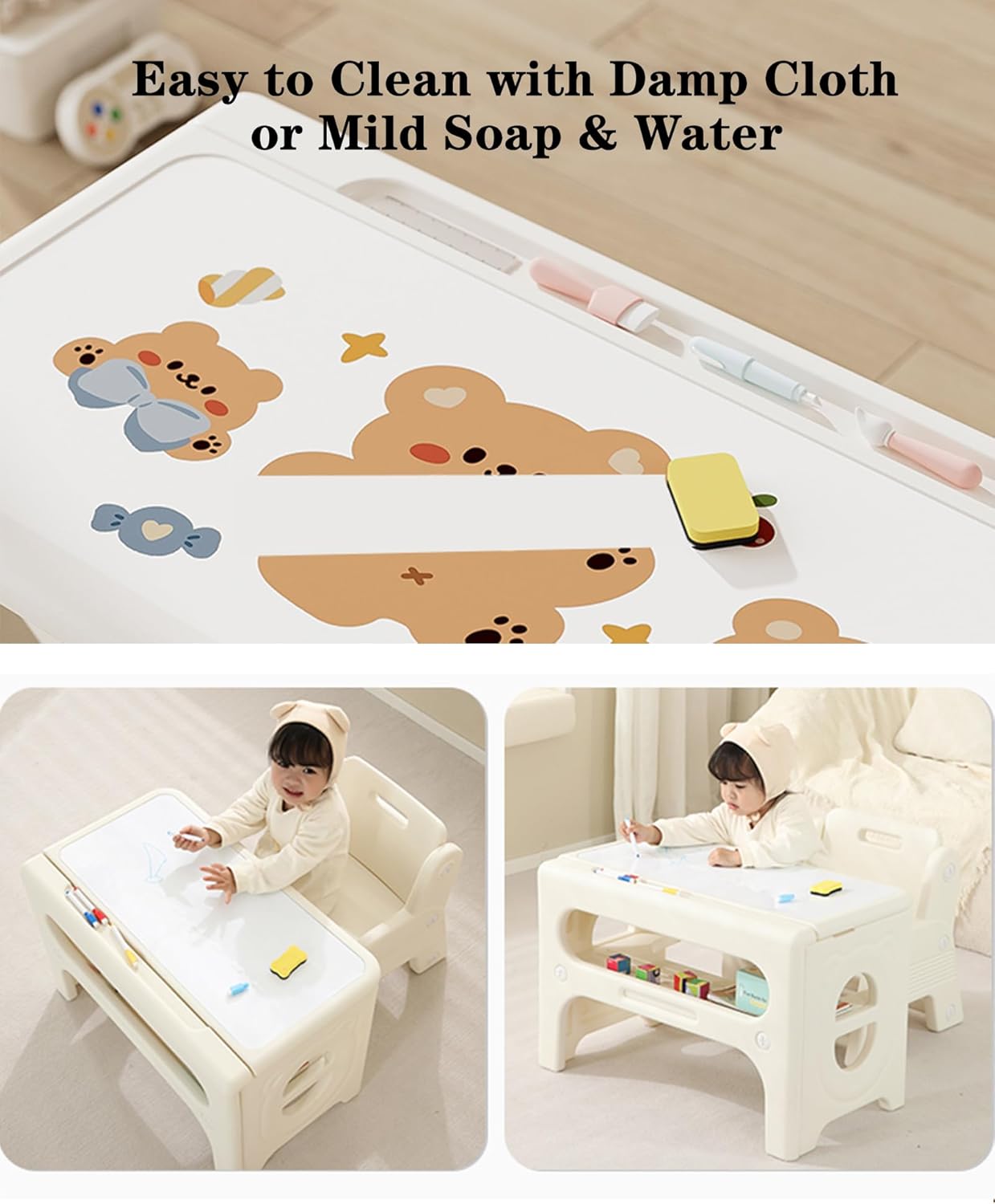 Toddler Table and Chair Set, Activity Table with Magnetic Drawing Board, Large Built-in Storage,Plastic Children Activity Table for Playing Reading Drawing Eating