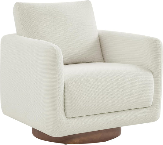 Modern Swivel Accent Chair, 360° Rotating Round Barrel Armchair with Performance Fabric Upholstery for Living Room, Bedroom, Office, Reading Nook, Single,Cream