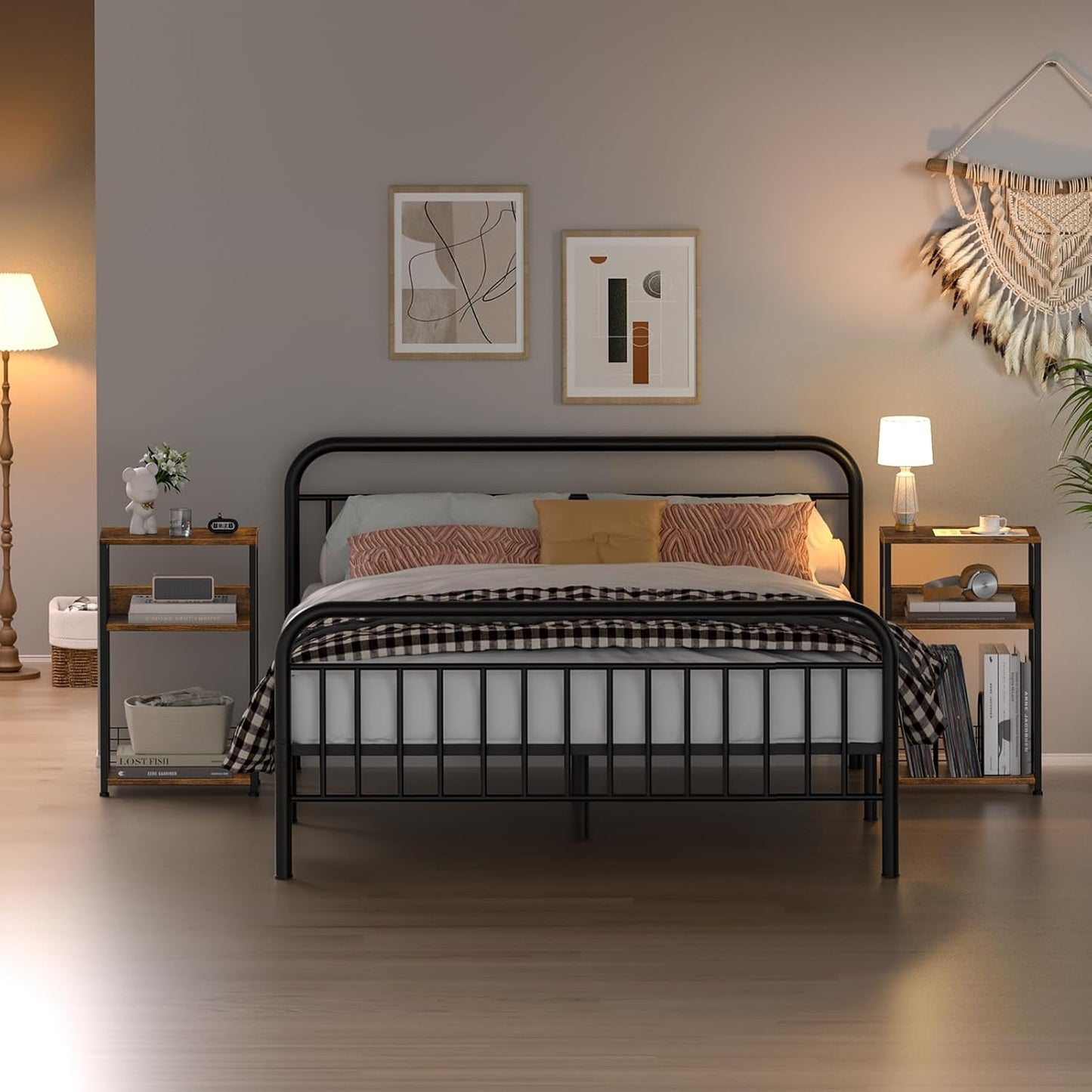 LELELINKY End Table with Storage, Brown Nightstand for Small Spaces,3 Tier Record Player Stand with Vinyl Storage Shelf, Sofa Couch Side Tables for Living Room Bedroom