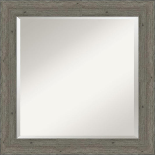 Amanti Art Grey Wall Mirror 25x25 Fencepost Grey Narrow Square Bathroom Mirror for Wall Decor Living Room, Medium Country Rustic Wood Frame, Hangs Horizonally and Vertically, Bathroom Decor, Beveled