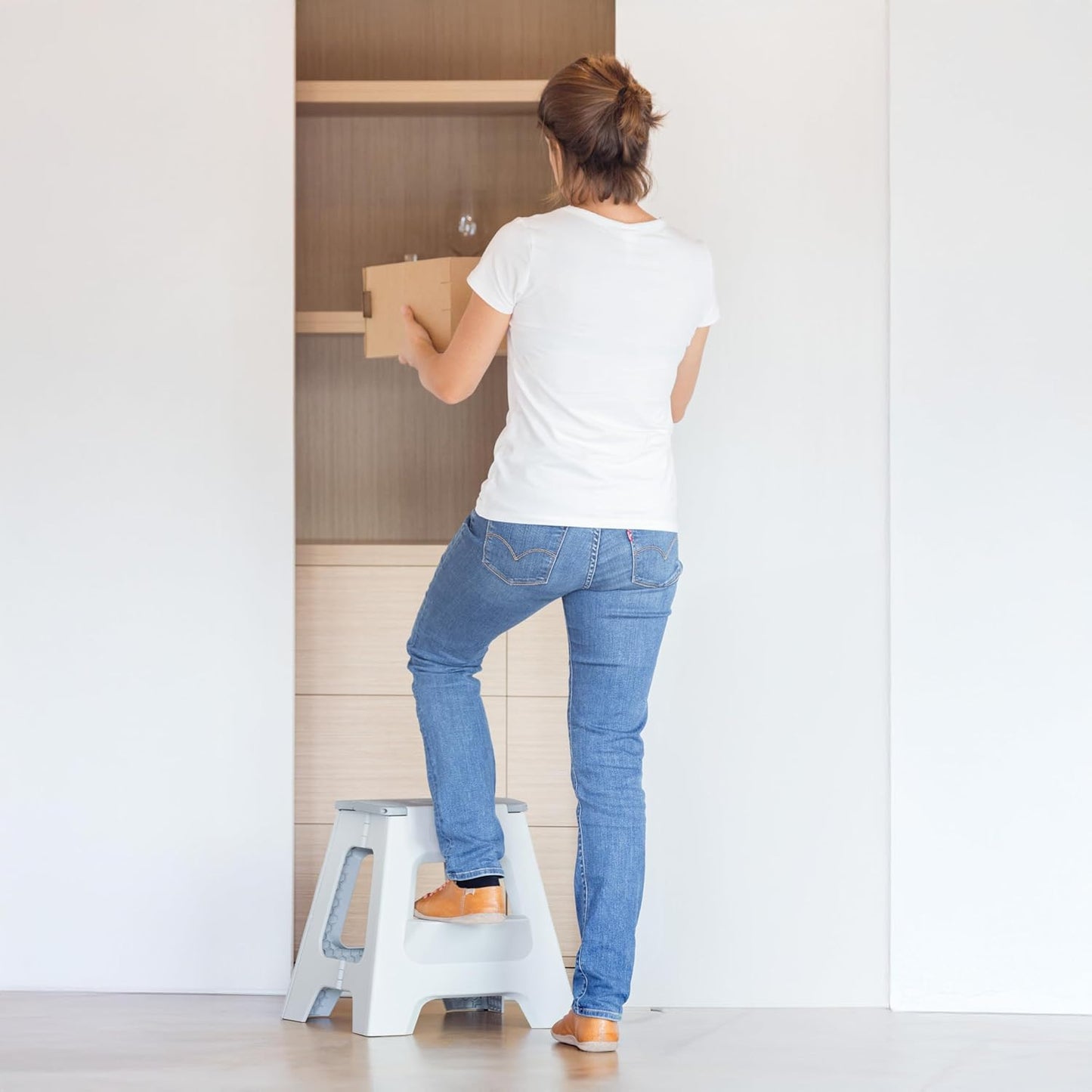 Vigar Compact Step Stool Foldable, 16-inch Two-Step Stools for Adults up to 330 Pound, Lightweight Stool, Non-Slip Folding Step Stool, Gray