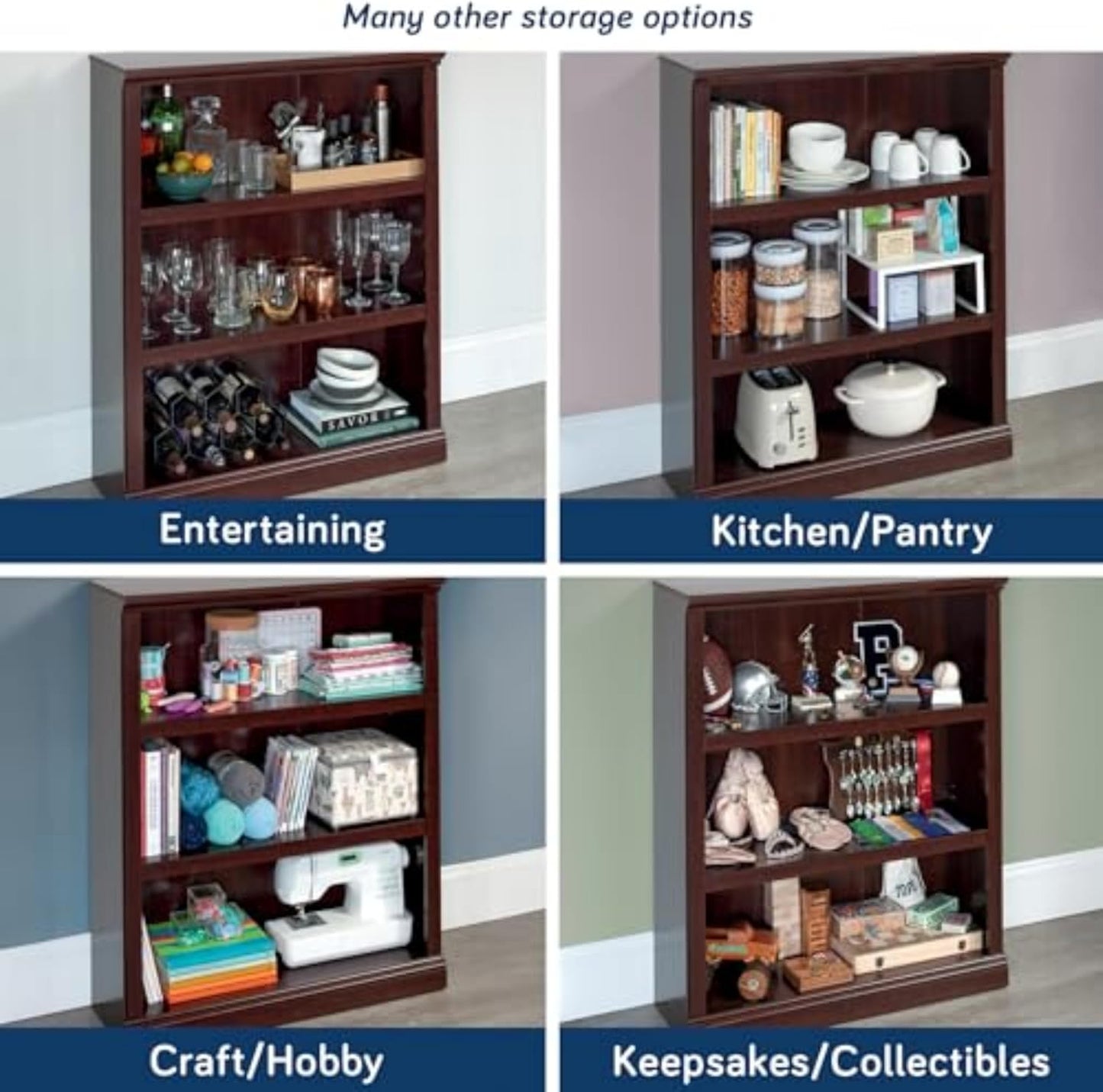 Sauder Miscellaneous Storage 3 Bookcase/Book Shelf, L: 35.28" x W: 13.23" x H: 43.78", Select Cherry finish